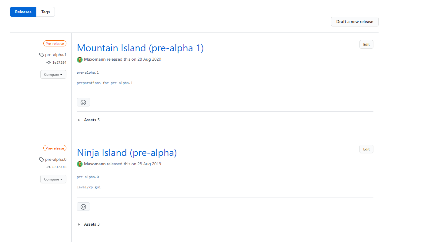 Screenshot of the previously released preview versions.